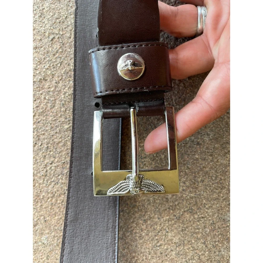 Mens Brown Genuine Leather Eagle Buckle Size 34-36 Silver Tone biker American